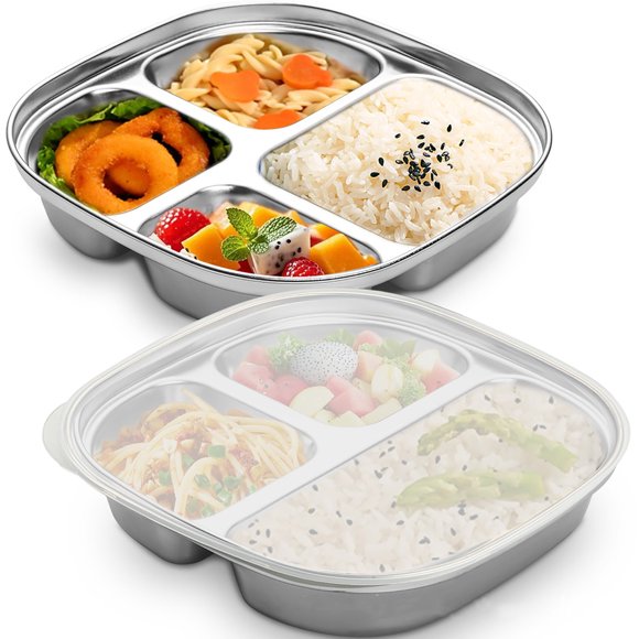 Bwiyojiz Home, Garden & Tools Dining Entertaining Kitchen 304 Stainless Steel Student Compartmentalized Plates, Gifts for Yourself, Clear