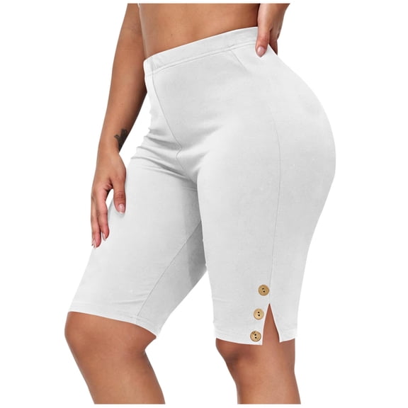 GigrtiJin Women's Plus Size Shorts Stretch Waist Yoga Athletic Shorts Knee Length Solid Color Slimming Shorts with Pockets