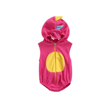 

Newborn Infant Baby Girl Boy Bodysuits Sleeveless Hooded Cartoon Dinosaur Fall Zipper Bodysuit Tops