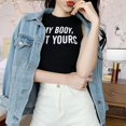 thumbnail image 4 of Women Sleeveless O-Neck Pullover Letter Print Knitted Crop Tank Top, 4 of 4