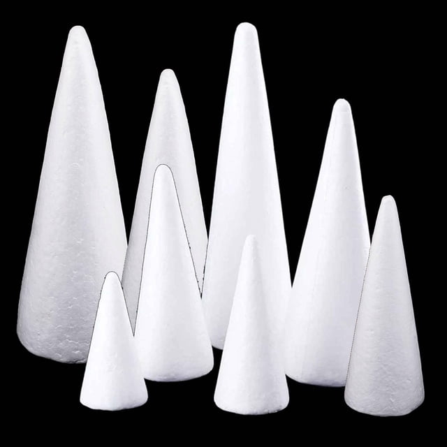 8x Conos de Poliestireno en apariencia de Espuma de Poliestireno en Manualidades Pintura de árboles de Navidad Gloria Conos de espuma