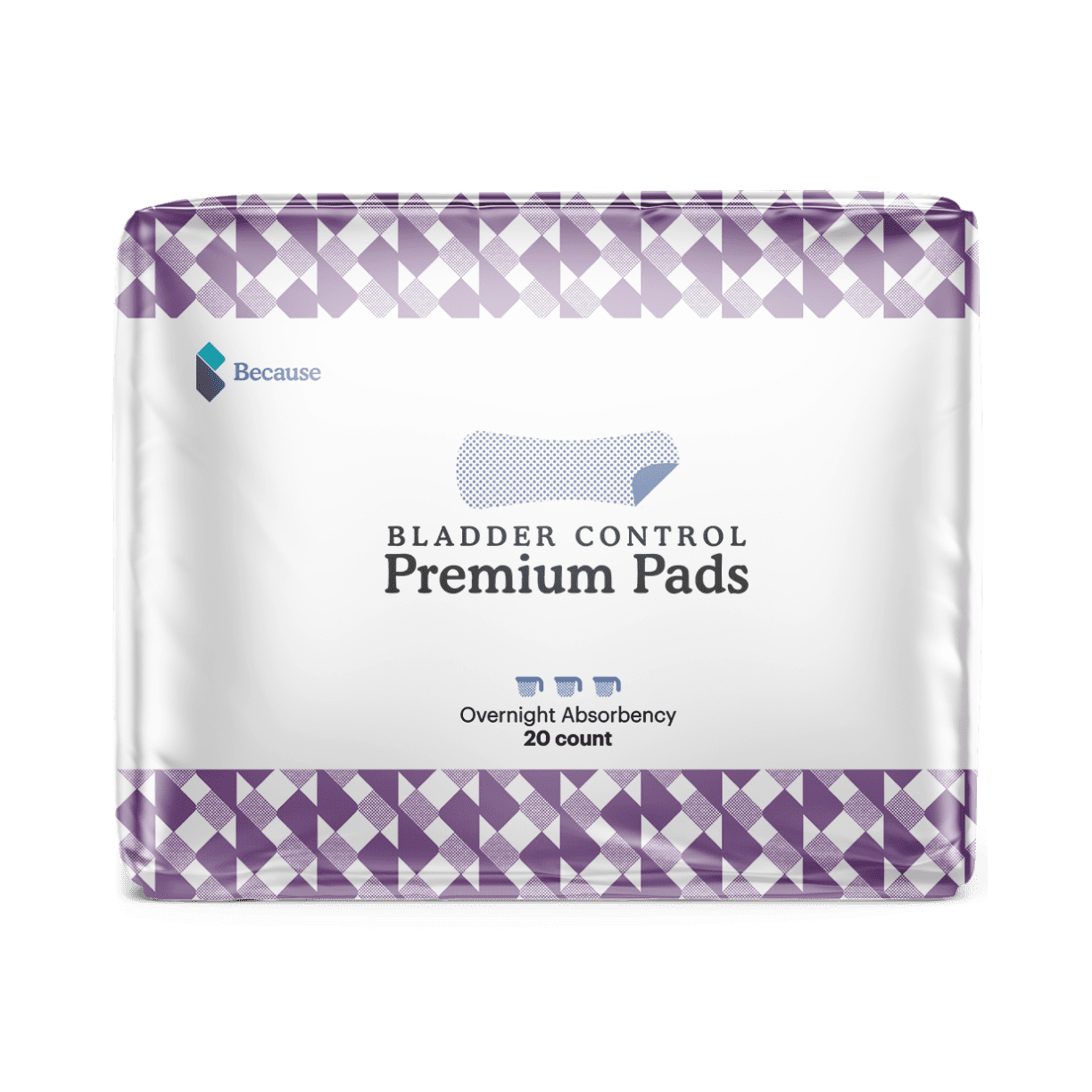 Because Premium Pads for Women - Discreet, Individually Wrapped Incontinence Liners - Overnight, 20 Pads