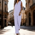 thumbnail image 2 of JFGHDG Linen Sets for Women 2 Piece Womens Linen Outfit Two Piece Summer Sleeveless Tank Tops Gauze Tshirt Wide Leg Elastic Waist Casual Linen Pant Set Light Violet M, 2 of 8