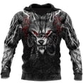 thumbnail image 5 of Sudadera con capucha de gran tamaño con estampado 3D de esqueleto cruzado y tatuaje rojo terrorífico para hombre, chándales casuales, ropa de animal de cuervo y lobo malo, 5 of 5