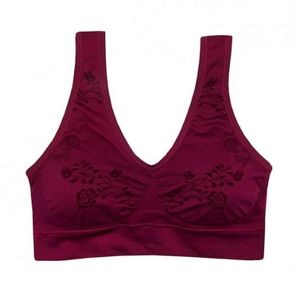 Coobie Womens Seamless Floral Pattern Comfort Bra (Large, Beaujolais)