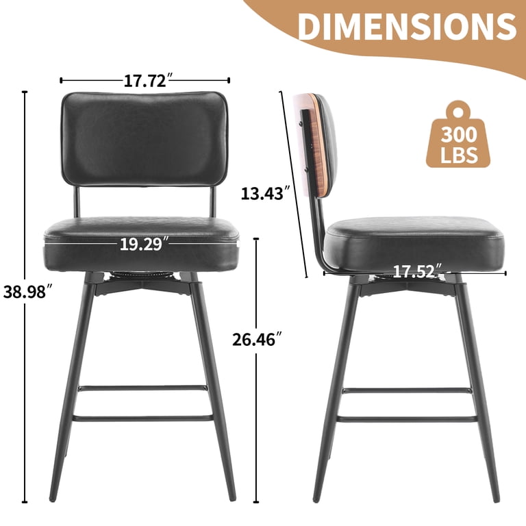Zimtown Mid-Century Swivel Bar Stools Set Of 2, Brown photo 3