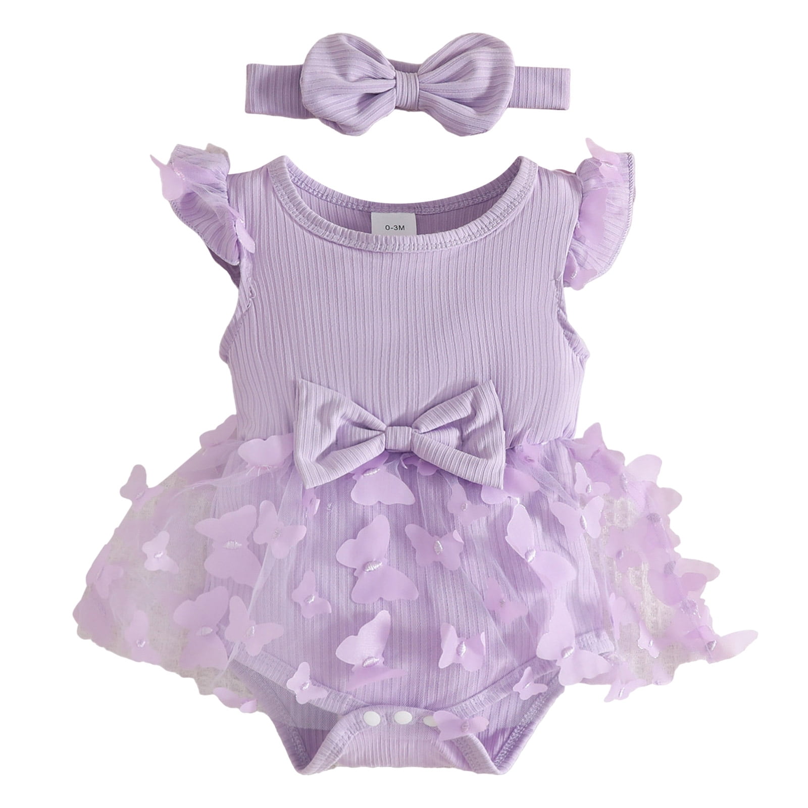 Karoyedx Baby Girls' Clothing Newborn Baby Girl Summer Rompers Summer Dress Infant Ruffle Sleeveless Clothes with Headband Light Purple Size,6-9 Months