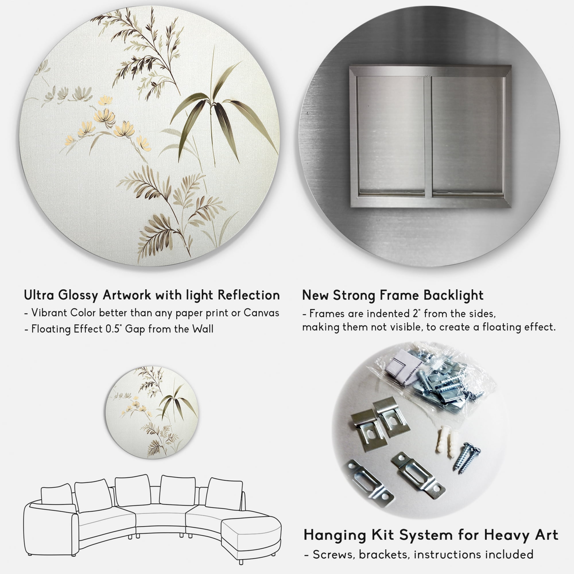 Designart 'Abstract Retro Drawing of Flowers III' Vintage Circle Metal Wall Art 36x36 - Disc of 36