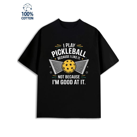 Pickleball T-Shirt for men 180G 100% Cotton black Fashion Unisex Shirt Graphic Tee tshirts Funny Unisex Shirt Graphic tshirts Unique Design Unisex Shirt Printed tshirts