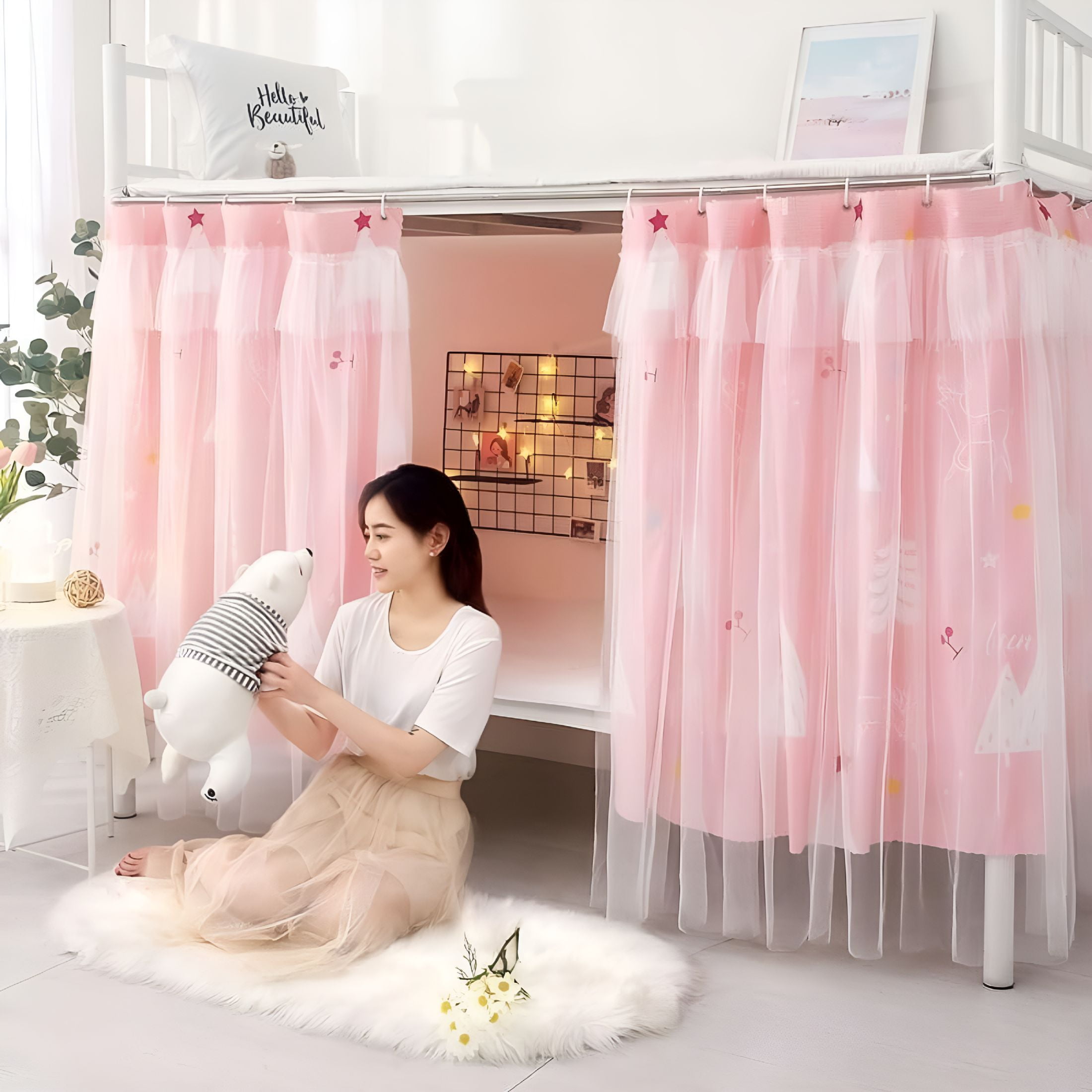 AUQ 2026 New Bunk Bed Curtains Dorm Home Blackout Privacy Bed Cloth Curtain Shading Breathable Dustproof Bed Canopy with Rope and Buckles for Kids Teen Loft Bed Single Sleeper