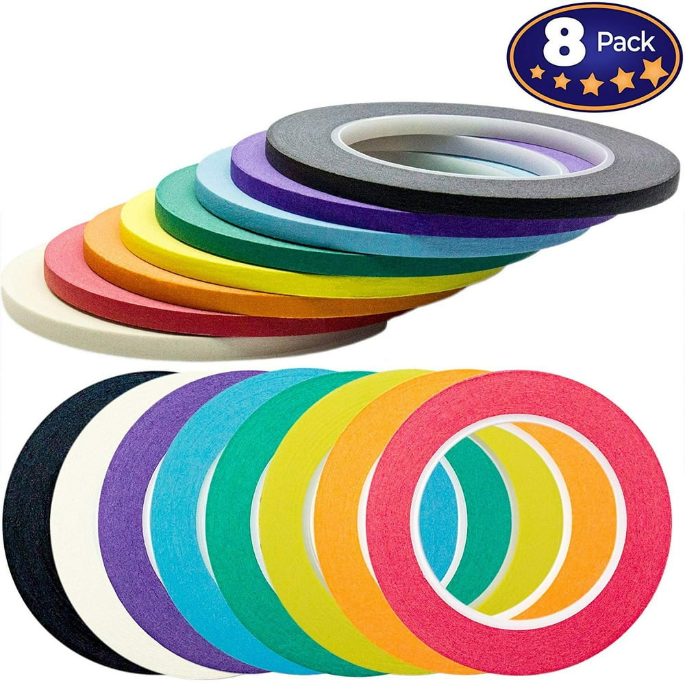 Nova Supplys 1/4in x 60yd Masking Tape, 8 Color Value Pack