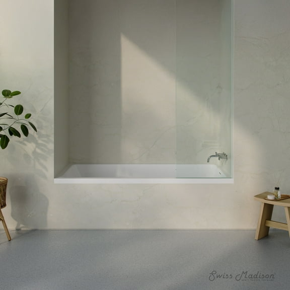 Voltaire 72 x 36 Right Drain Soaking Alcove Bathtub in Glossy White with Integrated Armrest