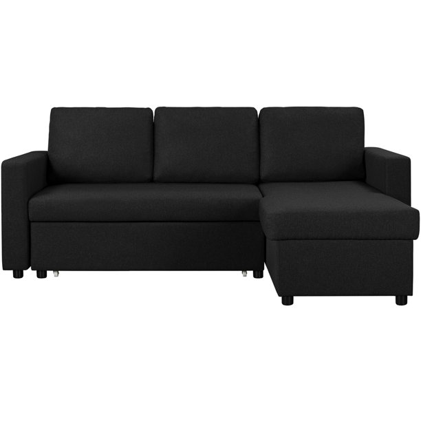 Topeakmart Reversible LShaped Sectional Sofa with Pull Out Bed, Black