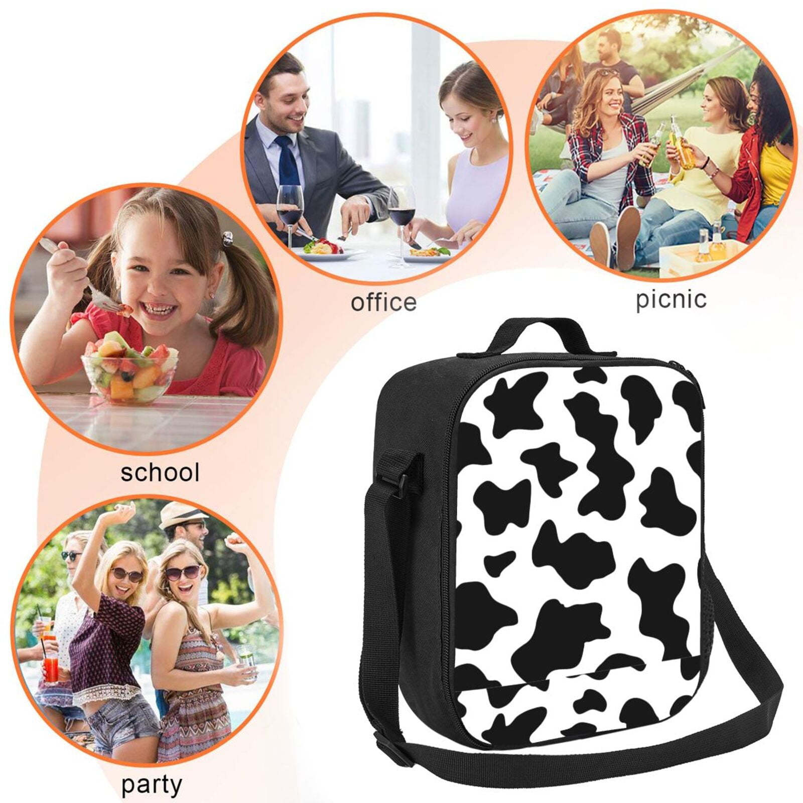 Defioc Milk Cow Print Lunch Box for Men & Women, Insulated Lunch Bag Thickened Thermal Leakproof Lunch Tote Bag for Adult Office Travel Picnic