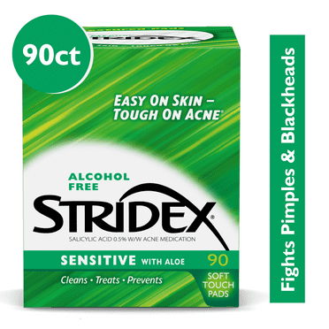 Stridex Medicated Acne Pads for Sensitive Skin, Alcohol-Free, 90 Count