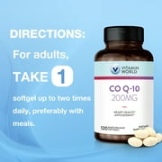 Vitamin World CoQ10 200 mg Softgels, Coenzyme Q10 Supplements for Antioxidant Support, Heart Health & Energy Production, Gluten Free, 120 Rapid Release Softgels