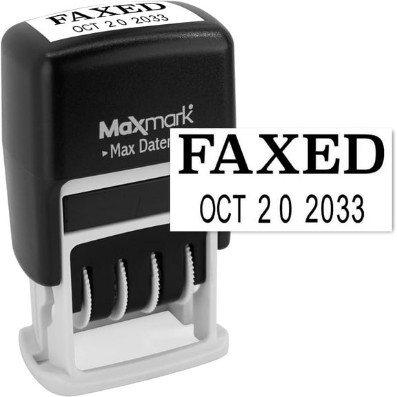 MaxMark Self-Inking Rubber Date Office Stamp with FAXED Phrase & Date - BLACK INK (Max Dater II)