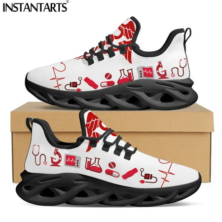 

INSTANTARTS Fashion Doctor Nurse Hospital ECG Printing Female Platform Sneakers Breathable Mesh Swing Footwear for Women Couple
