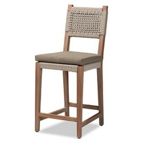 Baxton Studio Heyna Mid-Century Transitional Grey Woven Rope Mahogany Counter Stool
