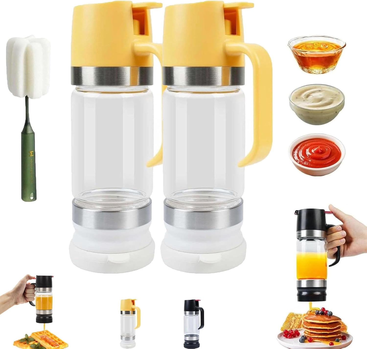 2026 Boutique Kitchen Tool - No-Drip Honey Dispenser, Glass Honey Dispenser with Stand No Drip, Press Type Drip Dispenser for Honey, Coffee Syrup, Chocolate Sauce (2pcMix,12)