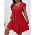 thumbnail image 6 of Tqcoqu Plus Size Women's Crisscross V-Neck Ruffle Sleeve A-Line Casual Mini Dress,Red Women's XL-XXXXXL, 6 of 8