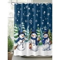 thumbnail image 2 of Navy Blue White Snowman Christmas Extra Long Shower Curtain Set, Waterproof Shower Curtains for Bathroom, Xmas Tree Snowflake Winter Washable Fabric Bath Curtain for Bathtub with Hooks 72x96 Inches, 2 of 6