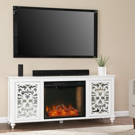 

SEI Furniture Mazziel Freestanding Transitional Smart Electric Fireplace W/ Media Storage in White Finish