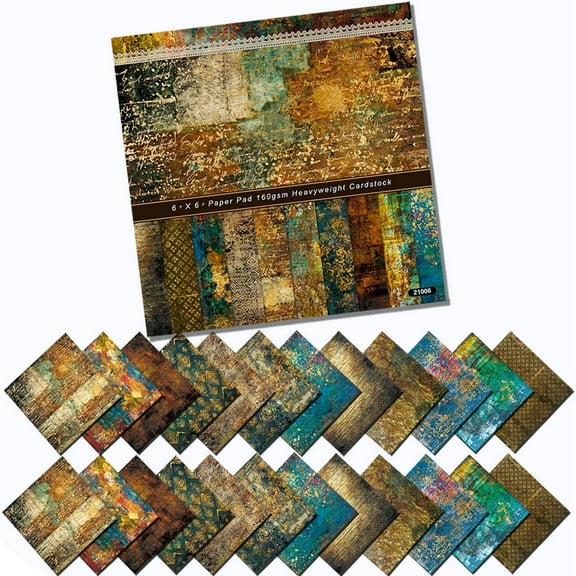 Vintage Scrapbook Paper Pad, 6x6 Inch Single-Sided Cardstock Paper, 24 Sheets for Card Making, Journals, Planner, DIY Envelopes, Greeting Cards, Gift Tags, Decorative Crafts