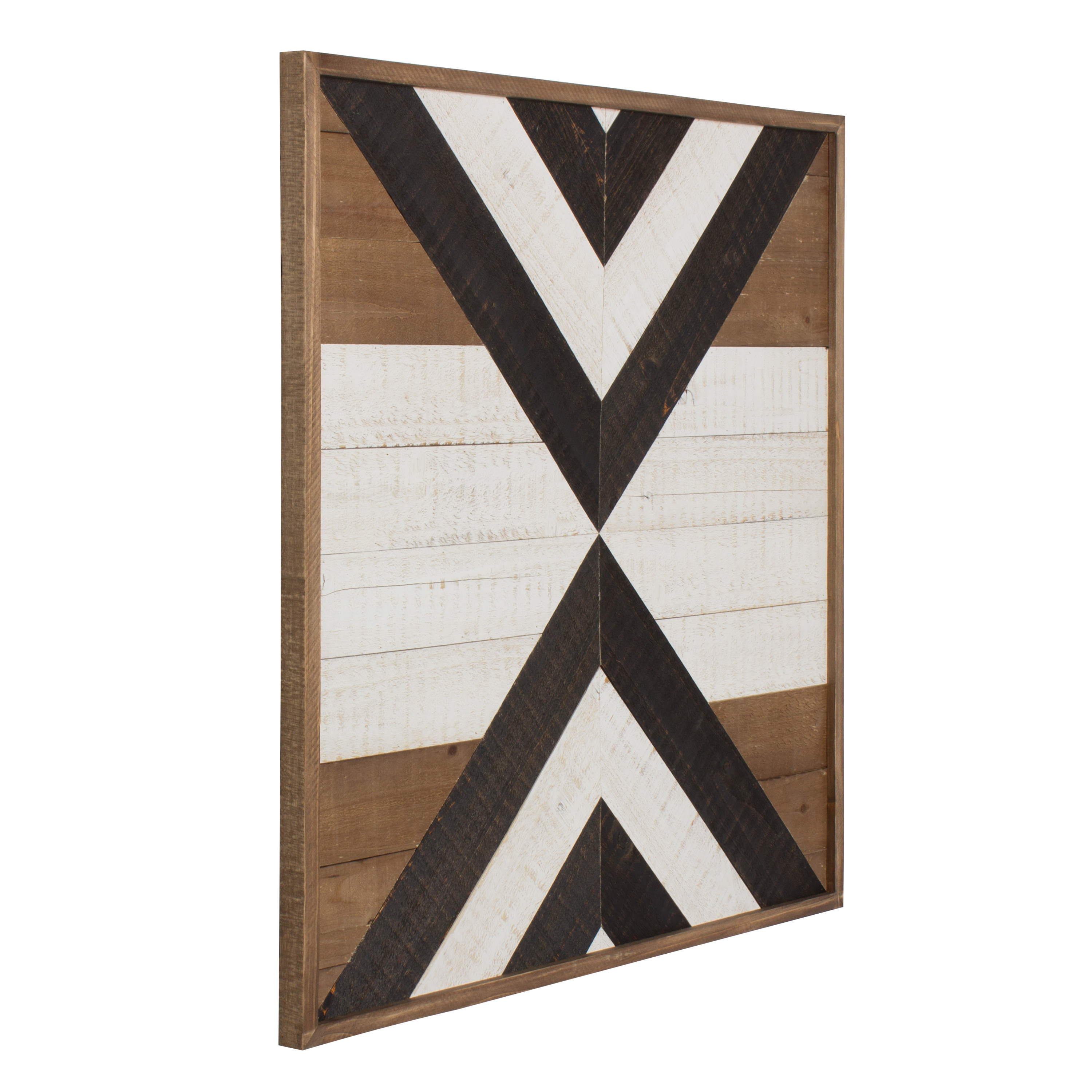 Kate and Laurel Baralt Shiplap Wood Plank Art, Black, White and Rustic Brown 