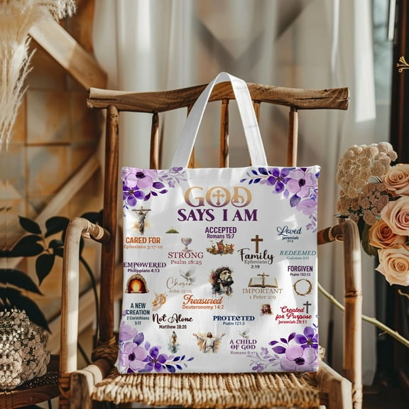 Christian Tote Bag for Women | "God Says You Are" Bible Verse Floral Bag | Faith-Inspired Gift for Church, Shopping & Daily Use