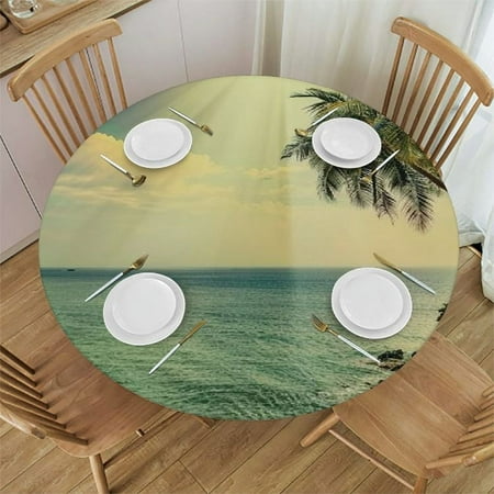 

Palnkart Palm Trees Cliff Ocean Round Table Cover Stain Resistant Washable Indoor Outdoor Tablecloth Kitchen Dining Wedding Parties Waterproof 100% Polyester Fiber 38-42
