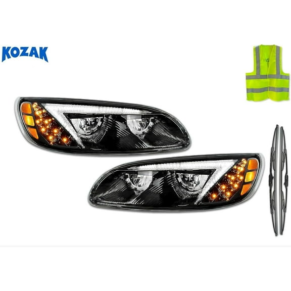 KOZAK Black LED Headlights Pair (Driver Left & Passenger Right Side) Compatible with 330 335 384 386 387