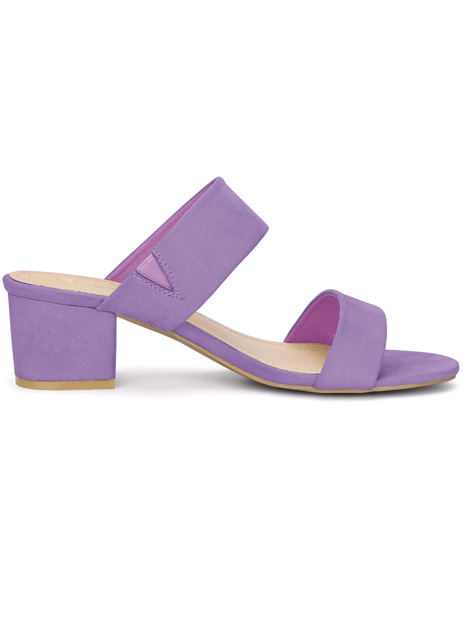 DARING DIVA Stylish Women's Block Heel Dual Straps Slide Sandals 7.5 Purple