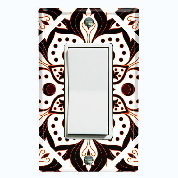 Metal Light Switch Plate Cover White Red Mandala Flower Tile Pattern MDL029