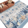 thumbnail image 2 of Ocean Starfish Washable Living Room Rugs 5'x8', Coastal Vintage Blue Sea Shell Seahorse Jellyfish Stripe Low Pile Throw Large Area Rug Non-Slip Sturdy Edge Binding Carpet for Living Room Kitchen, 2 of 9