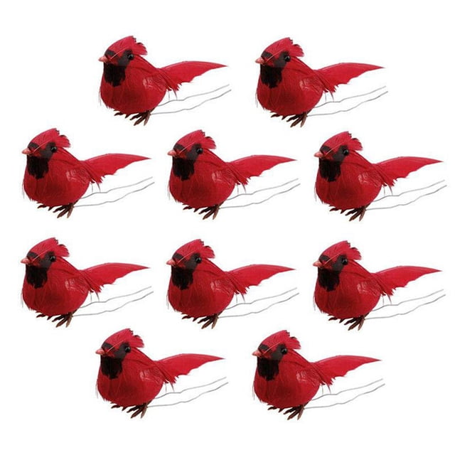 10 Pcs Realistic Christmas Cardinal Birds with Clip Christmas .54 Inches Red Cardinals