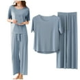 thumbnail image 2 of Hontri 2-Piece Summer Outfits for Women - Casual Loose Tops & Wide Leg Pants Set (Beach Vacay, Lounge Wear, 2025 Trendy) Blue L, 2 of 6