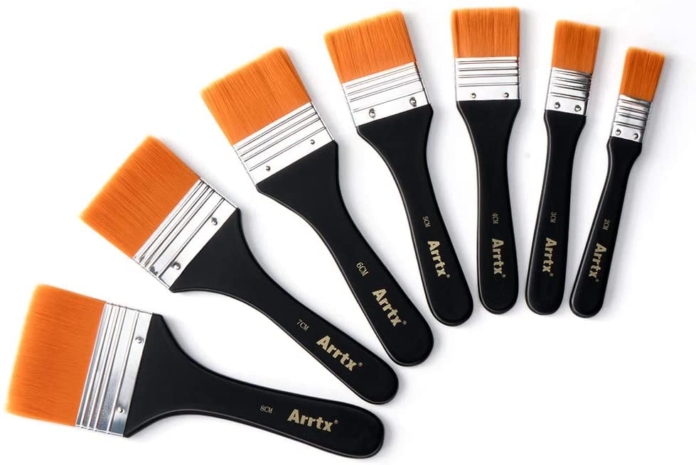 Lightwish Set of 7 Flat Paint Brushes for Applying Gesso, Acrylic Paint, Oil Paint, Watercolor, Art Brushes