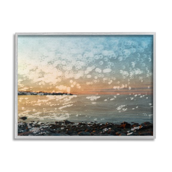 Stupell Industries Abstract Beach Splash Landscape Painting Gray Framed Art Print Wall Art, 14 x 11