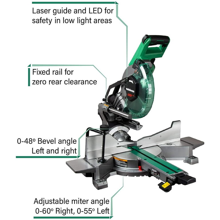 Metabo HPT 10 Inch Sliding Miter Saw Zero Rear Clearance Slide System Dual Bevel Laser Marker C10FSHCT