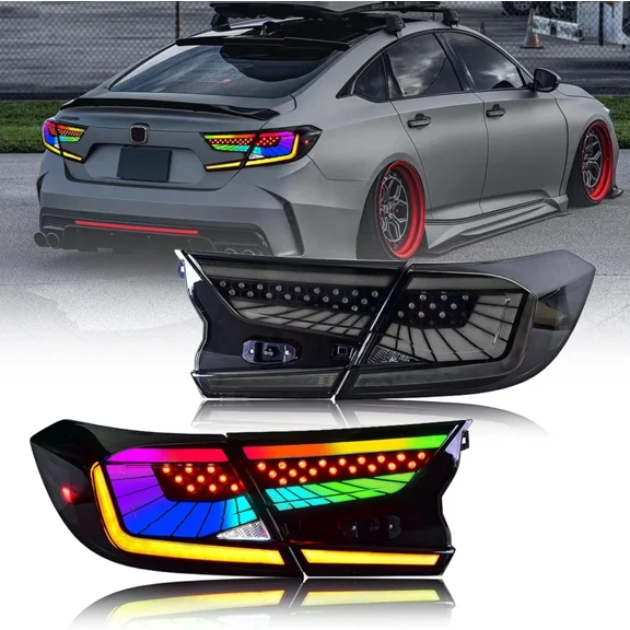 Woudy RGB LED Tail Lights, Smoked Rear Lamps One Pair, for Honda Accord Sedan 2018-2022, with App Control RGB Running Light Sequential Turn Signal