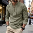 thumbnail image 5 of JTieacloth Casual Fashion Linen Long Sleeve Shirt With Drawstring Stand Collar Hip Hop Stylish Top For Outfits Wedding Button Down Shirt Green, 5 of 5