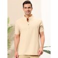 thumbnail image 3 of Camisa de lino Unique Bargains informal para hombre cuello levantado manga corta Caqui M, 3 of 6