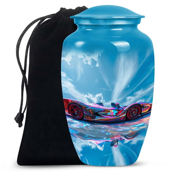 Car Speed Reflection - Large Size Urns For Human Ashes - Large Decorative Urn for Adult Female - Elegant Ashes Tribute - Secure Memorial Keeper 10 Inch