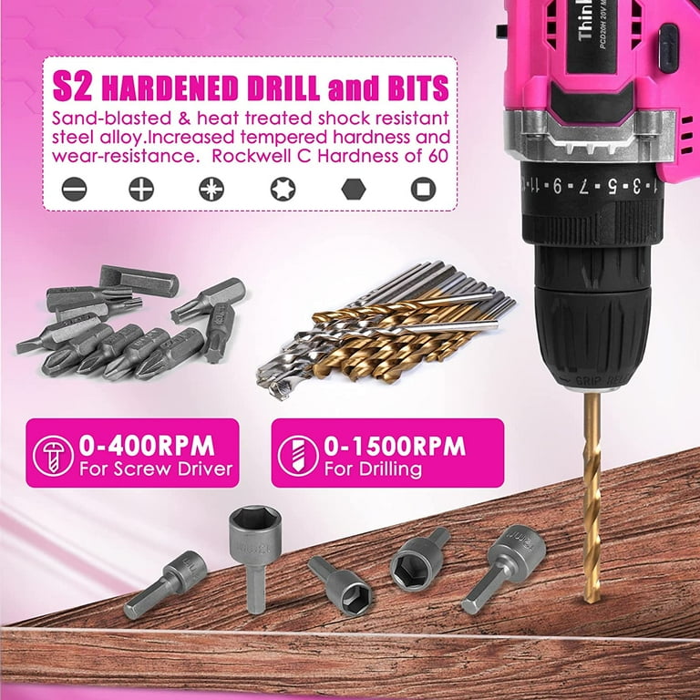 Generic Pink Tool Kit with 20V Cordless Drill 265in lbs Pink Drill Set for Women Lady s Home Tool Kit for DIY