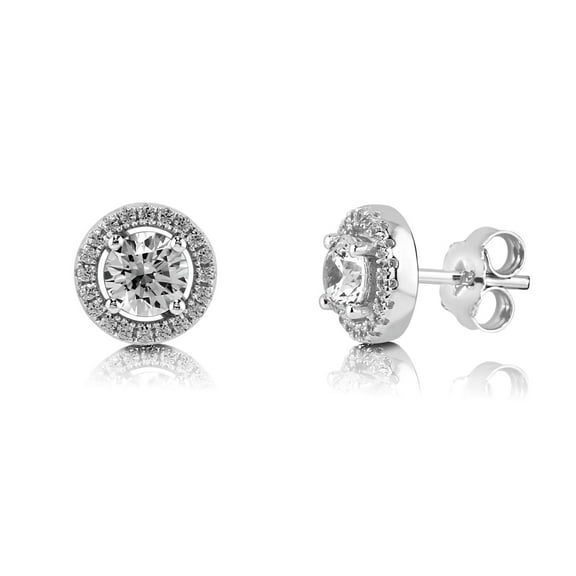 BERRICLE Sterling Silver Halo Round Cut Cubic Zirconia CZ Fashion Stud Earrings for Women, Rhodium Plated, Clear
