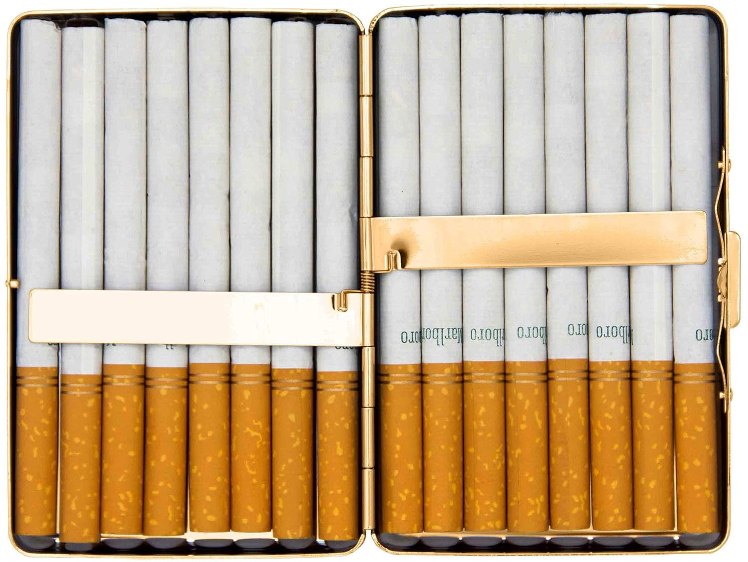 Set of 2 Metal-Plated 100s Compact Cigarette Case & Stash Box (Reflective Gold)