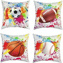 Pack of 4 Tie Dye Ball Decor Outdoor Throw Pillow Covers, Soft Football Basketball Baseball Square Cushion Case Set for Couch Sofa, Sports Game Porch Pillows Cases Pillowcases, 16x16 Inches