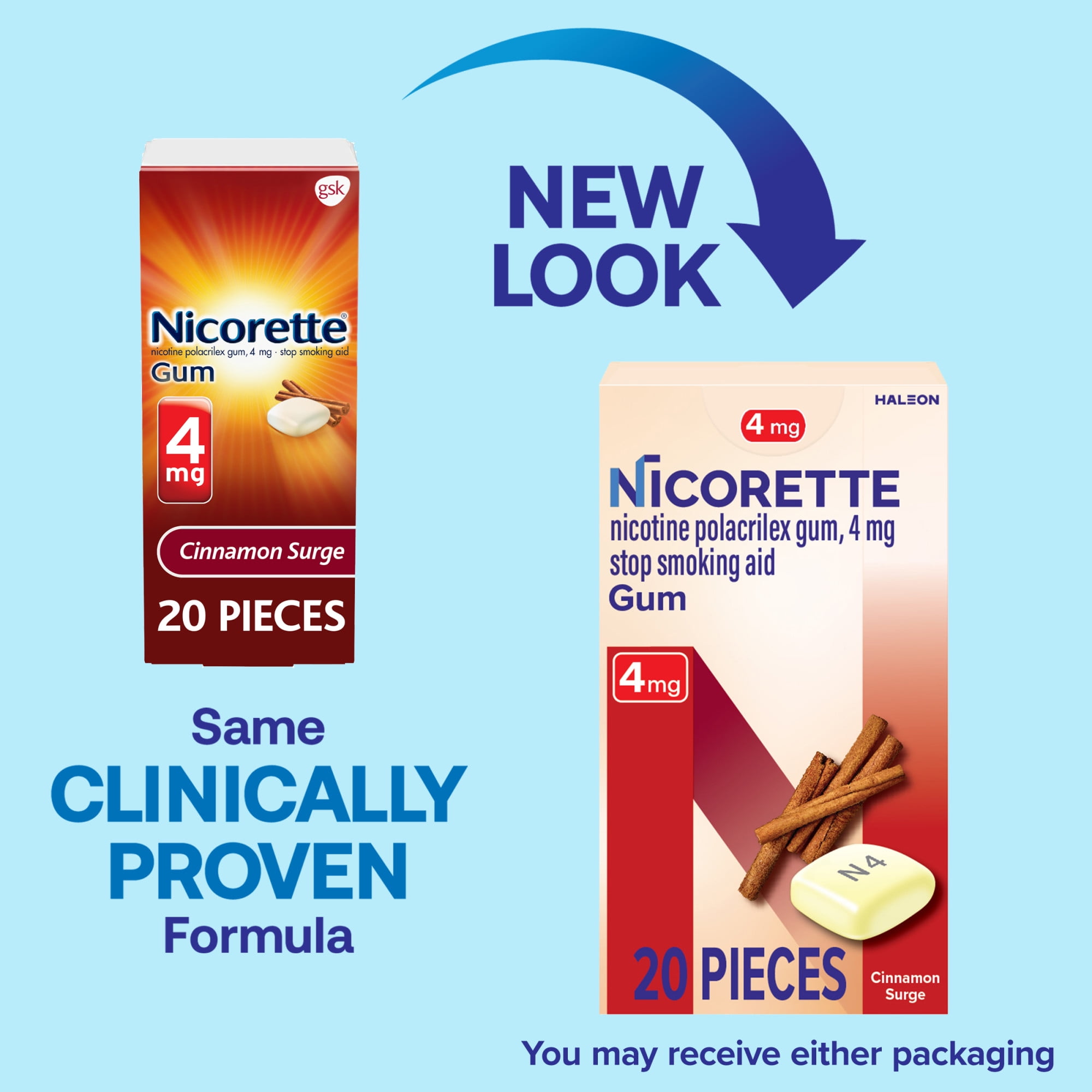 Nicorette Nicotine Gum, Stop Smoking Aids, 4 Mg, Cinnamon Surge, 20 Count
