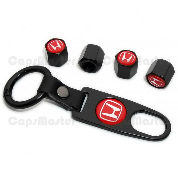 4x Car Wheel Tire Valve Dust Stem Air Cap Cover Keychain Ring Fit Most Honda